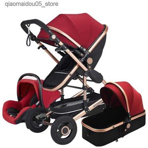 Poussettes # Haut Paysage Baby Poustre 3-en-1 avec sièges d'auto Parm de voyage de luxe rose et Q240415
