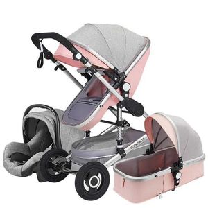 Strollers# High Landscape Baby Stroller 3-in-1 met autostoelen Pink Luxury Station Wagon Pram en Q240429
