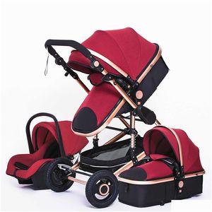 Poussettes # High Payscape bébé poussette 3 en 1 avec siège d'auto Pink Luxury Travel Pram and Carrier Pushchair Drop Livrot Kids Matern Otavd 90