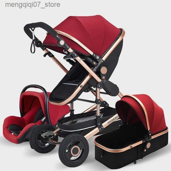 Poussettes # Poussette bébé haute paysage 3 en 1 avec siège auto poussette rose landau de voyage de luxe siège auto et poussette porte-bébé poussette L240317