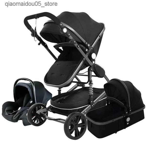 Cochecitos# High Landscape Baby Corredor 3-en-1 Pink Baby Stroller Travel Luxury Correo asiento para cochecito para bebés y tarjeta de mano Q240413