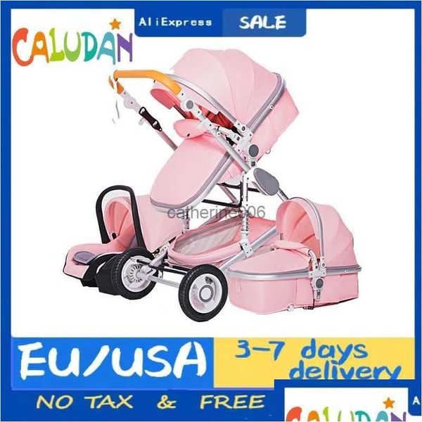 Poussettes # High Landscape Baby Poussette 3 en 1 avec siège auto rose luxe voyage landau et transporteur poussette livraison directe enfants matern otavd