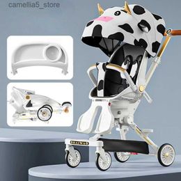 Kinderwagens # Lichtgewicht kinderwagen met hoog zicht, bidirectioneel, kar met vier wielen, opvouwbaar Kan zitten of liggen Kinderwagen met babycomfort Q231116