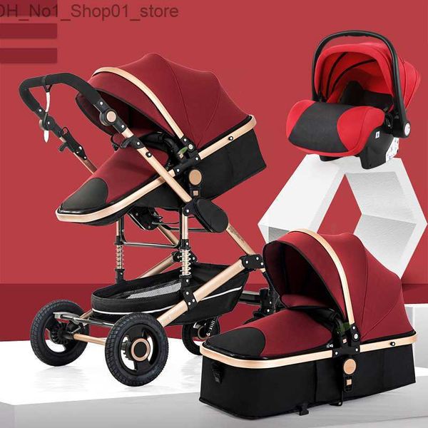 Poussettes # Chariot léger pliant quatre roues bébé poussette inclinable ressort de poussée à la main 3 en 1 cadre rotatif métaux nouvel an pliable chariot universel simple Q231214