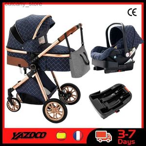 Poussettes # Luxueux bébé poussette 3 en 1 Portable voyage landau pliant landaus cadre en aluminium haute paysage voiture pour nouveau-né bébé L24035