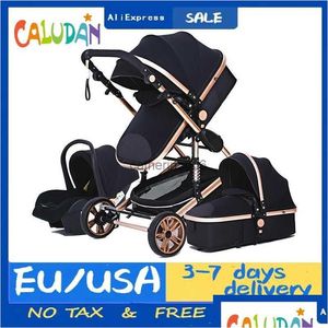 Poussettes # Luxueux bébé poussette 3 en 1 chariot de voyage portable landaus pliants cadre en aluminium haute voiture de paysage pour Born Drop Del Otrsz