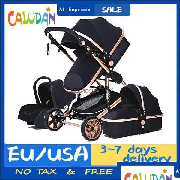 Poussettes # Luxurious bébé poussette de bébé 3 en 1 chariot de voyage portable Prams Prams Frame en aluminium High Payrscape Car Born Drop Del Otrsz