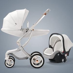 Strollers# Luxury Baby Stroller 3 In 1 rijtuig met autostoel Eierschaal Geboren lederen High Landscapestrollers# Q240429