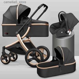 Poussettes # Luxe bébé poussette 3 en 1 haute paysage poussettes bébé voiture chariot landau bébé chariot quatre roues nouveau-né voyage poussette Q231116