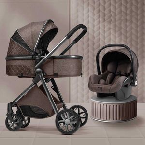 Strollers# Luxe Baby Stroller 3-in-1 High Landscape kan gaan zitten en gaan liggend draagbaar H240514