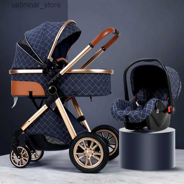 Poussettes # La poussette de luxe Baby 3 dans 1 Cart de bébé paysage haut peut s'asseoir peut se situer portable Pushchair Baby Cradel Infant Carrier Livraison gratuite L416
