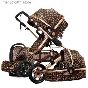 Poussettes # Luxe bébé poussette 3 en 1 bébé poussette ensemble Portable réversible haute paysage landau chariot voyage landau 7 cadeaux L240319