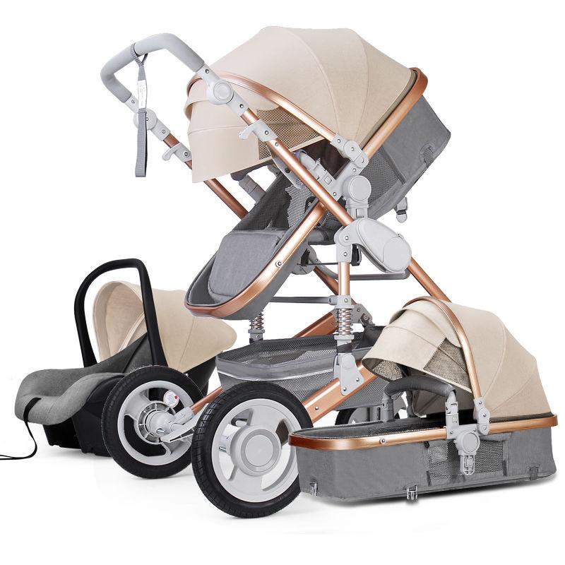 Strollers# Luxury Baby Stroller 3 In 1 Portable Travel Can Sit Foldable High Landscape Aluminum Frame Born