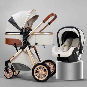 Poussettes # Couchette de luxe Baby 3-en-1 avec sièges d'auto Portable Réversible Haut Paysage chaud Mère Voyage Plum Q240429