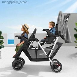 Strollers# luxe dubbele kinderwagen vouwen draagbare dubbele baby kinderwagen liegen en zitschokabsorptie