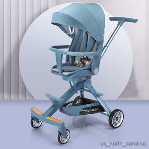 Strollers# Luxury High View Baby Stroller Two-Way Ultra-Light Portable Fold Stroller kan zitten en liggen vier wielen karreizen baby koets R230817
