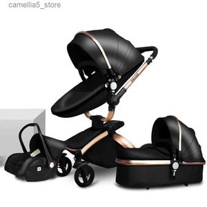 Carrinhos # couro de luxo 3 em 1 carrinho de bebê em dois sentidos suspensão 2 em 1 carrinho de segurança assento de carro recém-nascido berço carrinho de bebê dobrável q231116