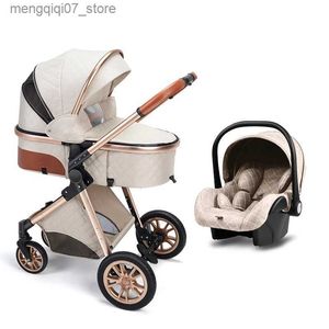 Poussettes # Luxe multifonctionnel bébé poussette 3 en 1 haute paysage bébé landau réglable bébé couffin infantile siège auto livraison gratuite L240319