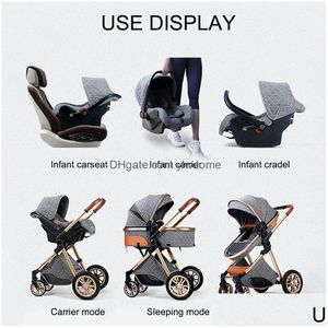 Strollers# Luxury Stroller 3 In 1 High Landscape Baby Cart kan liggen zittende Puinhoop Cradel Infant Carrier Drop levering Kids Matern Dh1MB Q240429
