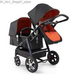 Poussettes # Luxe Twin bébé poussette haute paysage landau pliant chariot jumeaux poussette bébé voiture Double siège poussettes couchées et assises Q231215