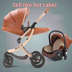 Poussettes Luxury Baby Baby Selling Baby Carroller 3 en 1 Carreau d'auto Eggshell Born Leather High Landscapestrollers05