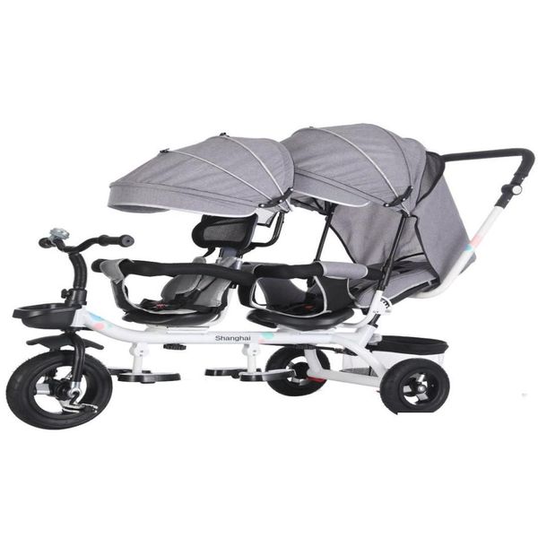 Poussettes # mtifonction bébé chariot jumeau à trois roues poussette double tricycle rotatif pivotant de siège pivot