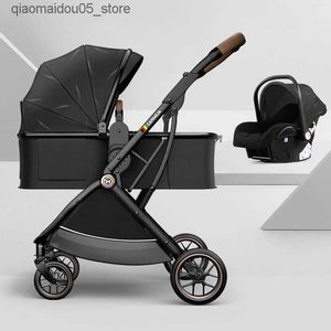 Poussettes # poussette de bébé multi-fonctionnal 3-en-1 peut s'asseoir et se coucher pour bébé Pram Portable Baby Travel System grand espace poussette nouveau-née Q240413