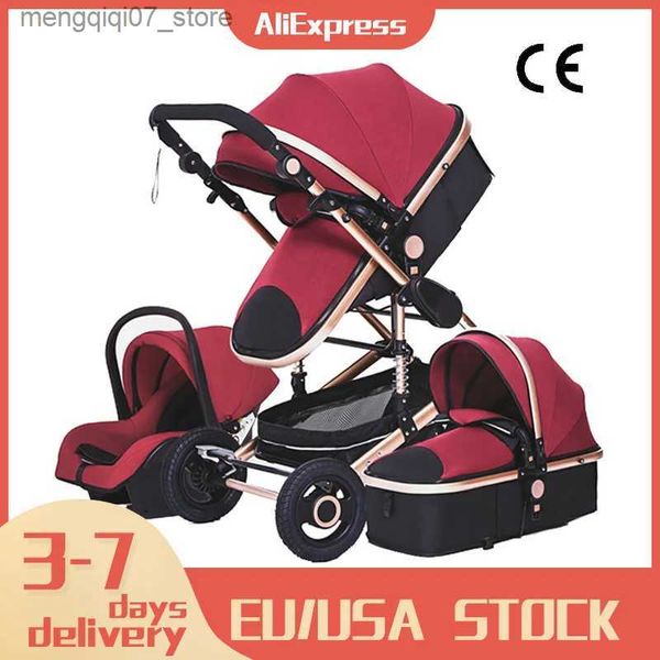 Poussettes# Multifonctionnel 3 en 1 bébé poussette de luxe Portable haute paysage 4 roues poussette pliant chariot or bébé nouveau-né poussette L240319