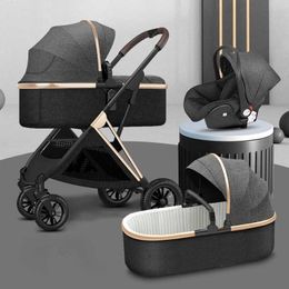 Strollers# Nieuw 3 In 1 High Landscape Baby Stroller zitten en liggen in beide richtingen 2 in 1 Baby Stroller Foldable Four Wheels Baby Car T240509