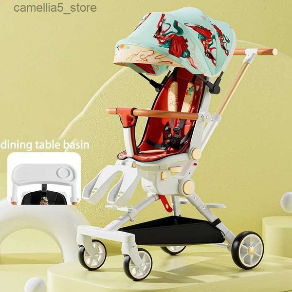 Poussettes # NOUVEAU Bébé poussette légère bébé chariot voiture quatre roues poussette peut s'allonger et s'asseoir avec assiette à manger portable bébé poussette Q231116