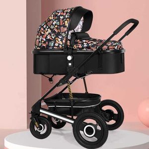 Strollers# Nieuwe cartoon draagbare vouwstroller baby koets pram hoog landschap achterover leunende baby koets wieg puchair h240514