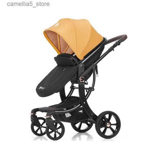 Poussettes# Nouveau luxe multifonctionnel bébé poussette Portable haute paysage poussette pliant chariot rouge or nouveau-né bébé chariot voiture Q231116