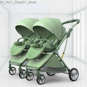 Strollers# Nieuwe Twins Baby Stroller Splitable Shock Absorptie Meerdere kinderwagen lichtgewicht vouwsitje en liegen tweerichtingsbaby koets Q231215