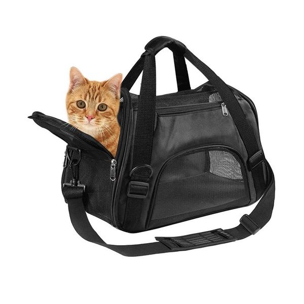 Cochecitos Bolsa de transporte negra para exteriores, bolso grande para llevar mascotas, bolso grande de hombro, plegable, transpirable, para gatos y perros, bolsos de hombro