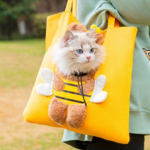 Poussettes sac de transport pour chat de compagnie mignon petite abeille toile tête ouverte sac à bandoulière petit et moyen chien sac à main animal de compagnie sac à dos de voyage