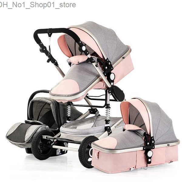 Poussettes # Chariot inclinable noir popularité panier multicolore choc tourné pli gris portable quatre roues haute paysage voiture bébé poussette cadre Q231214