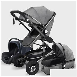 Strollers# Strollers Baby Stroller 3 In 1 Echte draagbare koets vouw PRAM Aluminium frame drop levering Kids Maternity Dhr1l Dhtun Q240429