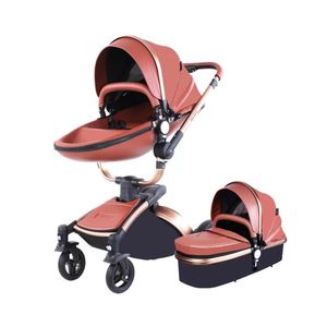 Poussettes # poussettes Brand Designer Baby 3 in 1 Luxury Pram for Born Carriage Pu Leather High Payscape Trolley Car 360 Rotation Pushchair Shell Soft Q240429