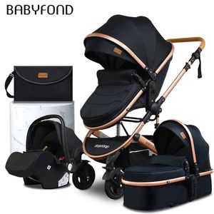 Poussettes # poussettes High Landscape bébé poussette 3 en 1 Né Pram Anti-All Terrain Pushchair Reversible Bassinet Si siège d'auto Envoyer un sac maman Q240429