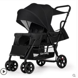 Cochecitos Cochecitos # Twin Baby Stroller Size Treasure Double Car Second Child Trolley Desmontable Asiento delantero y trasero Luz Plegable Puede sentarse