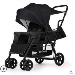 Vochtigers Strollers# Twin Baby Stroller Size Treasure Dubbele auto Tweede kindertrolley afneembare voor- en achterbank Licht vouwen kan zitten