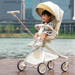 Poussettes # Le dernier modèle de poussette de bébé portable assis et inclinable landau pliable haut paysage chariot pour bébé bidirectionnel Q231116