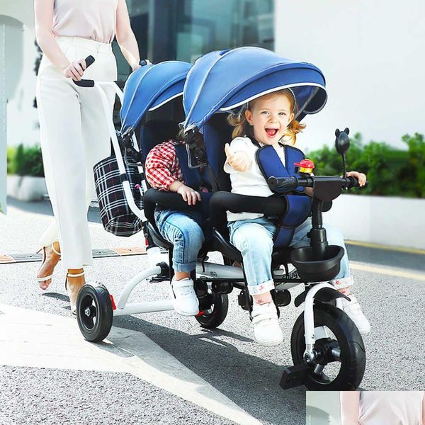 Poussettes # tricycles Bicycles pour enfants Twin 1 à 5 ans Les poussettes peuvent être tournées 3 en 1 poussette Pram Pushchair Drop Livrot B DHHMK