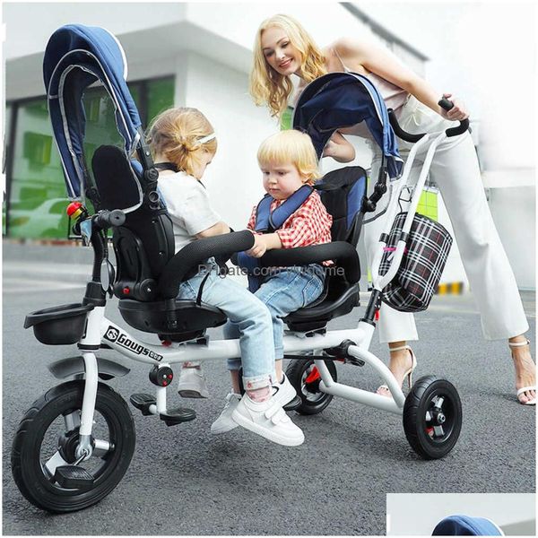 Cochecitos# triciclos para niños bicicletas gemelas 1-5 años Los cochecitos para bebés se pueden girar 3 en 1 cochecito de cochecito