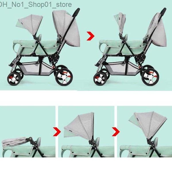 Poussettes # Twin bébé poussette léger pliable double siège chariot peut s'asseoir et s'allonger portable nouveau-né chariot voyage poussette263j Q231215