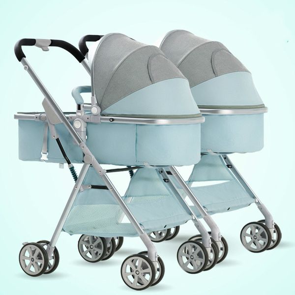 Poussettes # Poussettes de bébé jumelles 3 en 1 Absorbeur pliant léger en paysage détachable Double Double Panier de couchage Carriage Q240429