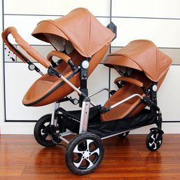 Strollers# Twins Baby Stroller 2 In 1 Poussette Double Jumeaux Shell Luxe koets Leer Vouwpramstrollers#