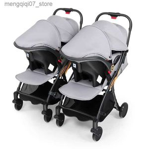 Cochecitos # Twins Cochecito de bebé con asientos para automóvil 0-3 años cochecito de bebé liviano 3 en 1 cuatro ruedas Absorción de golpes plegable para dos bebés L240319