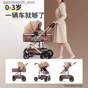 Strollers# Ultra Light en Reclusible Baby Stroller met opvouwbare tweerichtingshoog landschapsschokabsorptie het hele seizoen vier wielige handcart baby-wandelwagen Q240413