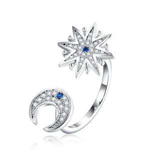 Strollgirl 100% 925 sterling zilver verlovingsring sprankelende maan en ster vinger ringen voor vrouwen mode-sieraden gratis verzending